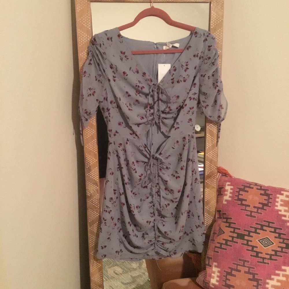 Wayf Blue Floral Tie Cutout Dress